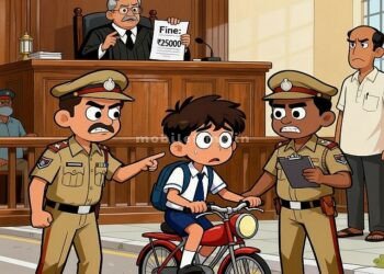The son who drove the bike the father who paid the fine!