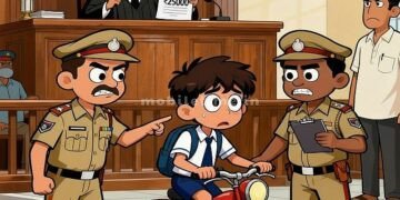 The son who drove the bike the father who paid the fine!