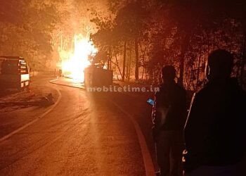A tanker caught fire on the highway!