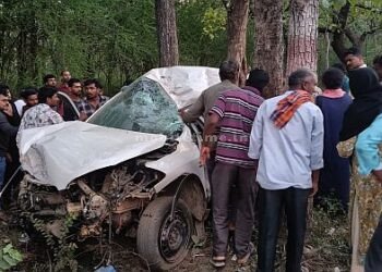 Car hits tree Two bodies shattered into pieces!
