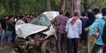Car hits tree Two bodies shattered into pieces!