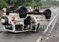 Bolero overturns after colliding with Fortuner