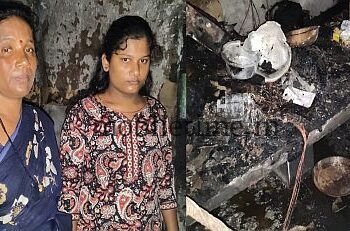 Joida Poor man's house gutted by fire Family continues to live in the charred remains!